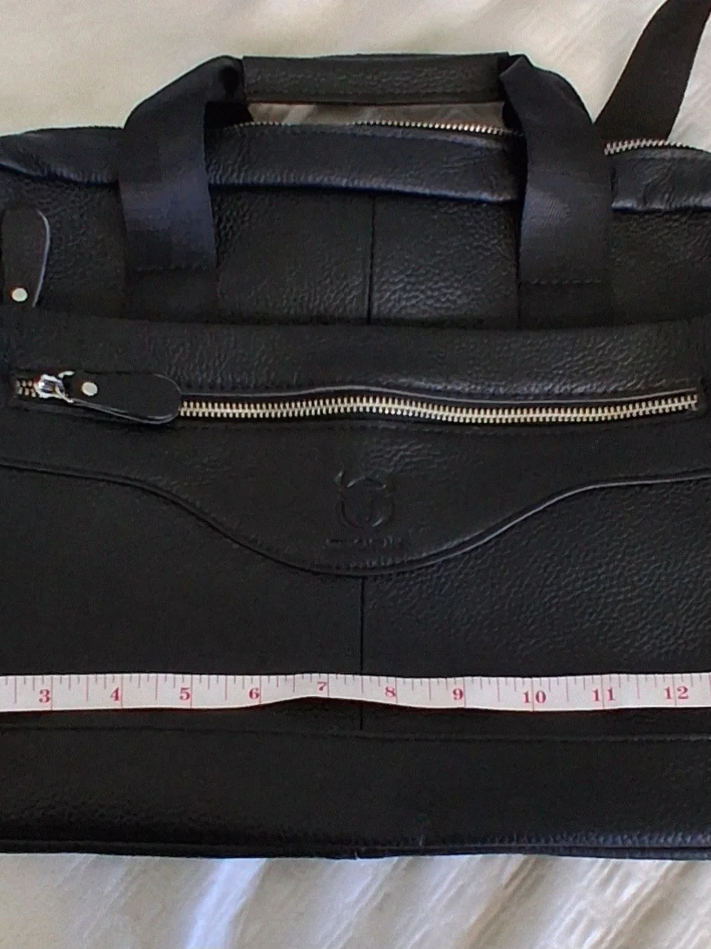 Classic Black Leather Laptop Briefcase with Zip Pocket